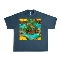 Midnight Navy Lake Boat Rudder And Sunflowers Seamless Pattern Urban Heavy Tee - BundleAndBundleShop