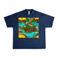 Navy Lake Boat Rudder And Sunflowers Seamless Pattern Urban Heavy Tee - BundleAndBundleShop