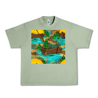 Oil Green Lake Boat Rudder And Sunflowers Seamless Pattern Urban Heavy Tee - BundleAndBundleShop