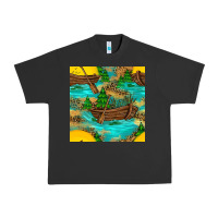 Pigment Black Lake Boat Rudder And Sunflowers Seamless Pattern Urban Heavy Tee - BundleAndBundleShop