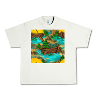 Pistachio Lake Boat Rudder And Sunflowers Seamless Pattern Urban Heavy Tee - BundleAndBundleShop