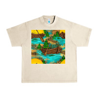 Sandshell Lake Boat Rudder And Sunflowers Seamless Pattern Urban Heavy Tee - BundleAndBundleShop