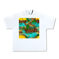 White Lake Boat Rudder And Sunflowers Seamless Pattern Urban Heavy Tee - BundleAndBundleShop