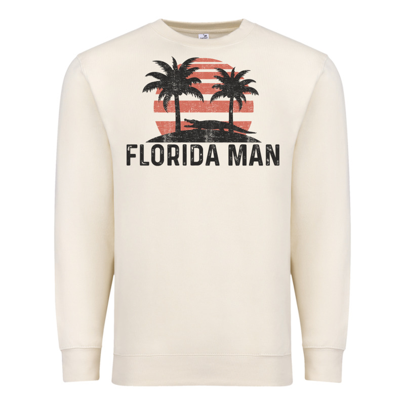 Florida Man State Funny Meme Vintage Palm Trees And Sunset Retro Sun Premium Sweatshirt by linhVisuals | Teevron