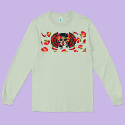 Sugar Skull Rose Libbey Glass Long Sleeve Tee Designed By Bundleandbundleshop