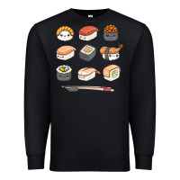 Black happy sushi kawaii anime japanese food lover funny illustration gift Premium Sweatshirt - linhVisuals