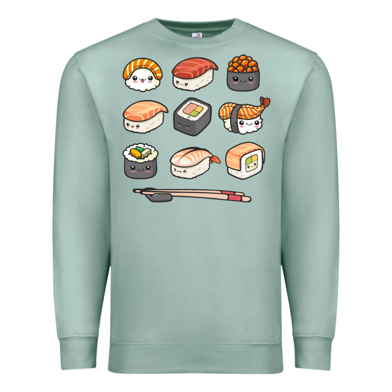 Happy Sushi Kawaii Anime Japanese Food Lover Funny Illustration Gift Premium Sweatshirt by linhVisuals | Teevron