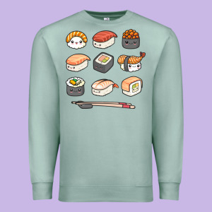Happy Sushi Kawaii Anime Japanese Food Lover Funny Illustration Gift Premium Sweatshirt Designed By Linhvisuals