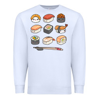 White happy sushi kawaii anime japanese food lover funny illustration gift Premium Sweatshirt - linhVisuals