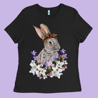 Easter Day Flowers Bunny Ladies Tee Designed By Oliviacreatesart