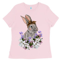 Bubblegum Pink Easter Day Flowers bunny Ladies Tee - OliviaCreatesArt