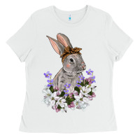 White Easter Day Flowers bunny Ladies Tee - OliviaCreatesArt
