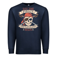 Navy let the pirate shenanigans begin skull vintage pirate skeleton hallowe Premium Sweatshirt - linhVisuals