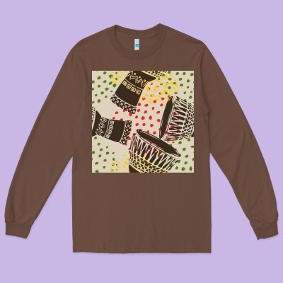 African Drum Seamless Pattern Long Sleeve Tee Designed By Bundleandbundleshop