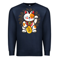 Navy maneki neko lucky cat money feline japanese good luck charm kitten gif Premium Sweatshirt - linhVisuals