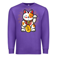 Purple maneki neko lucky cat money feline japanese good luck charm kitten gif Premium Sweatshirt - linhVisuals