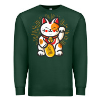 Sports Green maneki neko lucky cat money feline japanese good luck charm kitten gif Premium Sweatshirt - linhVisuals