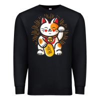 Black maneki neko lucky cat money feline japanese good luck charm kitten gif Premium Sweatshirt - linhVisuals
