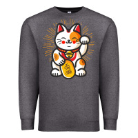 Charcoal Heather maneki neko lucky cat money feline japanese good luck charm kitten gif Premium Sweatshirt - linhVisuals
