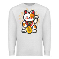 Oatmeal Heather maneki neko lucky cat money feline japanese good luck charm kitten gif Premium Sweatshirt - linhVisuals