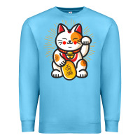 Ocean Blue maneki neko lucky cat money feline japanese good luck charm kitten gif Premium Sweatshirt - linhVisuals