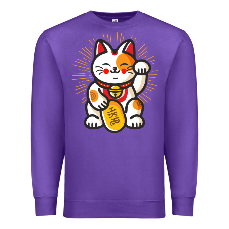 Maneki Neko Lucky Cat Money Feline Japanese Good Luck Charm Kitten Gif Premium Sweatshirt by linhVisuals | Teevron