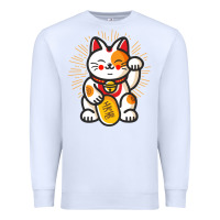 White maneki neko lucky cat money feline japanese good luck charm kitten gif Premium Sweatshirt - linhVisuals