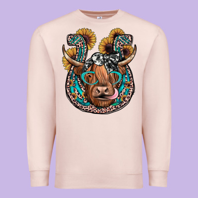 Highland Cow Horseshoe Premium Sweatshirt Designed By Jahusdesignshop