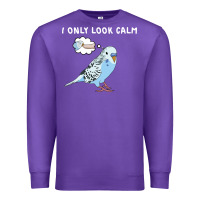 Purple parakeet bird biting finger funny i only look calm Premium Sweatshirt - linhVisuals