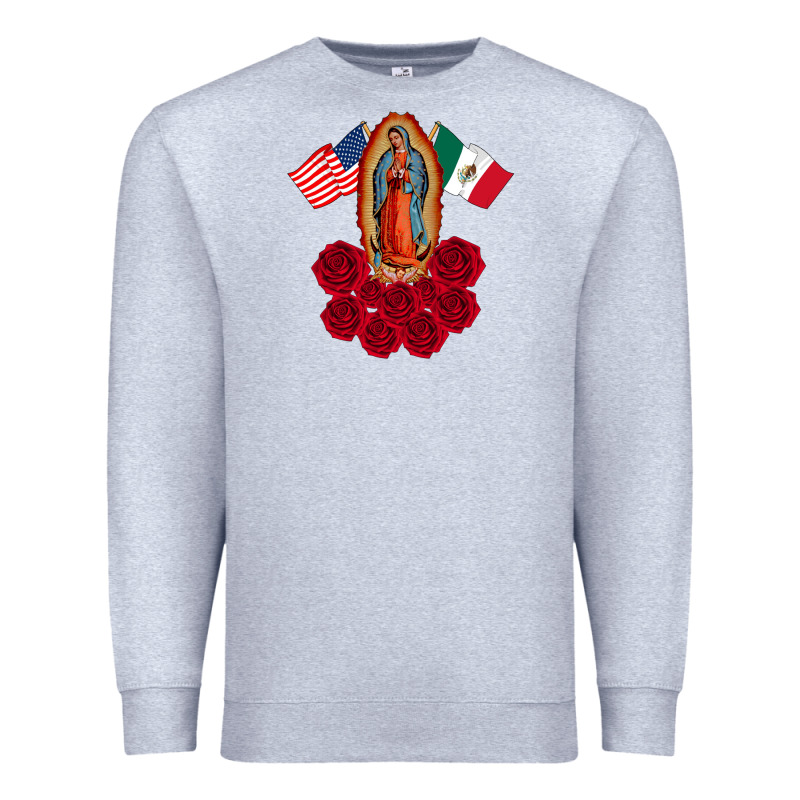 Our Lady Virgen De Guadalupe Mexican American Flag Holiday Premium Sweatshirt by linhVisuals | Teevron