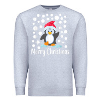 Heather Grey penguin merry christmas with snow Premium Sweatshirt - linhVisuals