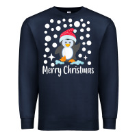 Navy penguin merry christmas with snow Premium Sweatshirt - linhVisuals