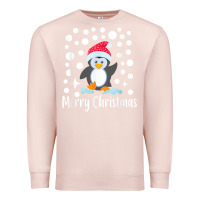 Pale Pink penguin merry christmas with snow Premium Sweatshirt - linhVisuals