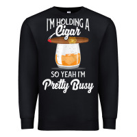 Black cigar smoking tshirt smoking whiskey drinking dad tee gift Premium Sweatshirt - linhVisuals