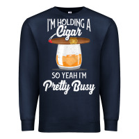 Navy cigar smoking tshirt smoking whiskey drinking dad tee gift Premium Sweatshirt - linhVisuals