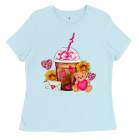 Baby Blue Valentines Day Frappe Coffee Ladies Tee - FaDigitalArtStudio