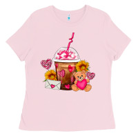 Bubblegum Pink Valentines Day Frappe Coffee Ladies Tee - FaDigitalArtStudio