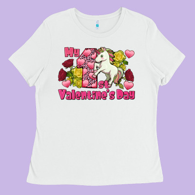 My First Valentine's Day Unicorn Ladies Tee Designed By Fadigitalartstudio