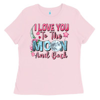 Bubblegum Pink I love you to the moon and back Valentine's Day Ladies Tee - FaDigitalArtStudio