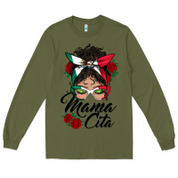 Army Green mexican mamacita messy bun Long Sleeve Tee - BundleAndBundleShop