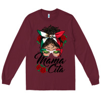Burgundy mexican mamacita messy bun Long Sleeve Tee - BundleAndBundleShop