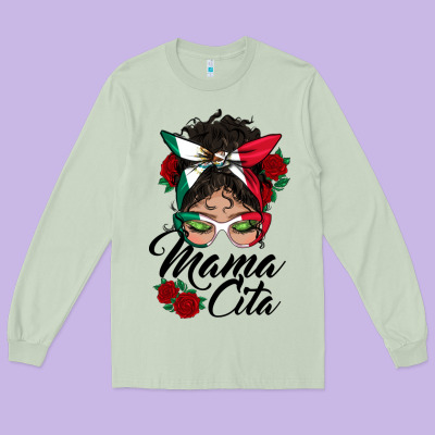 Mexican Mamacita Messy Bun Long Sleeve Tee Designed By Bundleandbundleshop