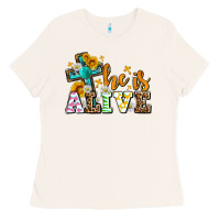 Easter Day He Is Alive With Cross Ladies Tee | Teevron