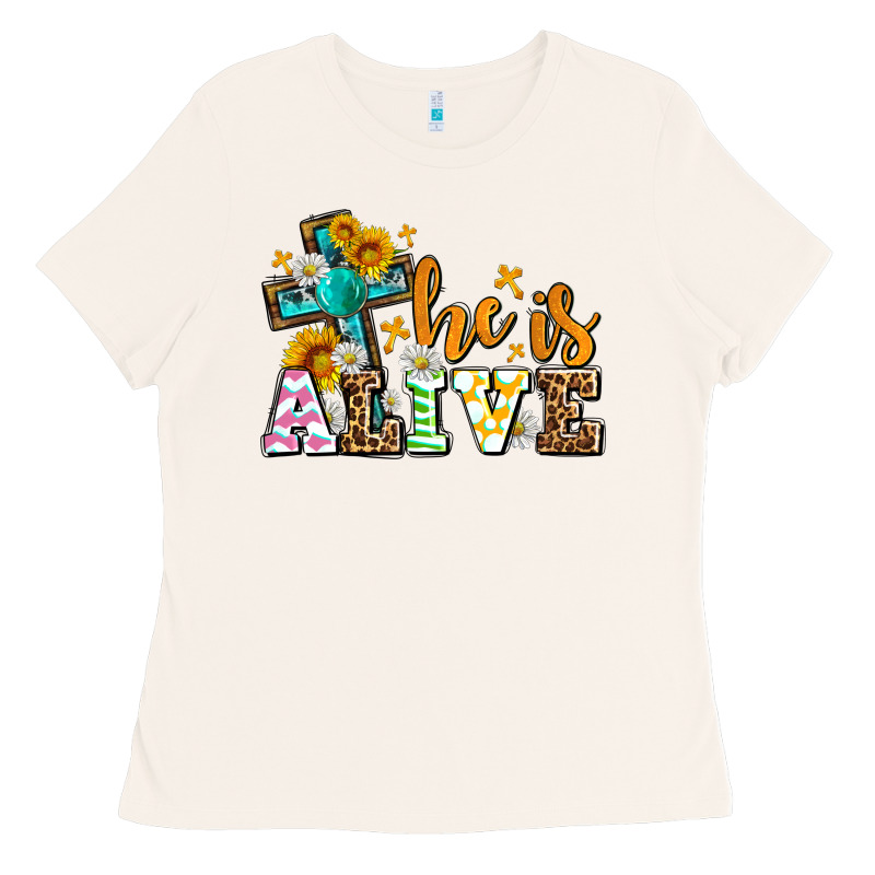 Easter Day He Is Alive With Cross Ladies Tee by OliviaCreatesArt | Teevron