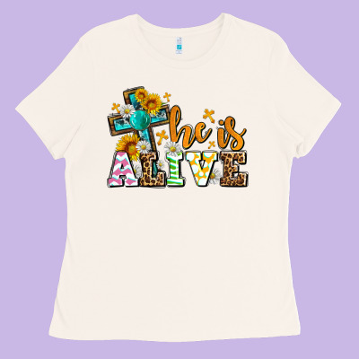 Easter Day He Is Alive With Cross Ladies Tee Designed By Oliviacreatesart