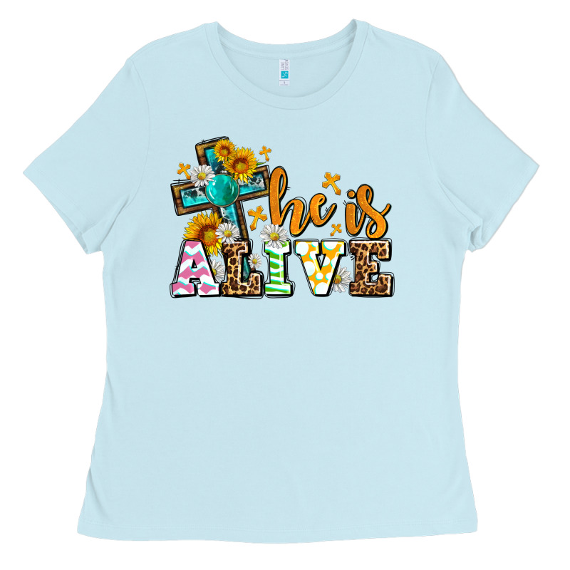 Easter Day He Is Alive With Cross Ladies Tee by OliviaCreatesArt | Teevron