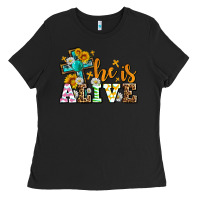 Black Easter Day He is alive with cross Ladies Tee - OliviaCreatesArt