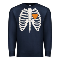 Navy skeleton rib case orange pumpkin heart vintage halloween anatomy costu Premium Sweatshirt - linhVisuals