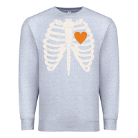 Heather Grey skeleton rib case orange pumpkin heart vintage halloween anatomy costu Premium Sweatshirt - linhVisuals
