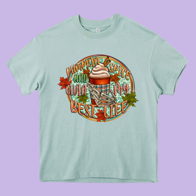 Pumpkin Spice And Livin My Best Life Heavy Core Tee Designed By Cowgirlartshop